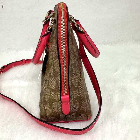 Coach Katy Satchel Crossbody In Signature Canvas In Gold/Khaki Fuchsia 2558 NWT - Picture 3 of 13